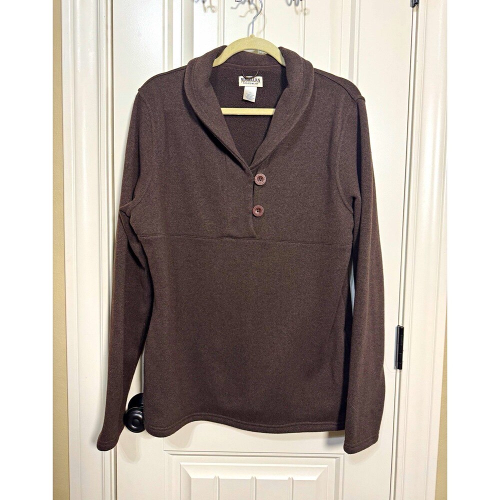 Magellan Sportswear Women's Fleece Pullover Brown Shawl Neck Pockets Sweater XL